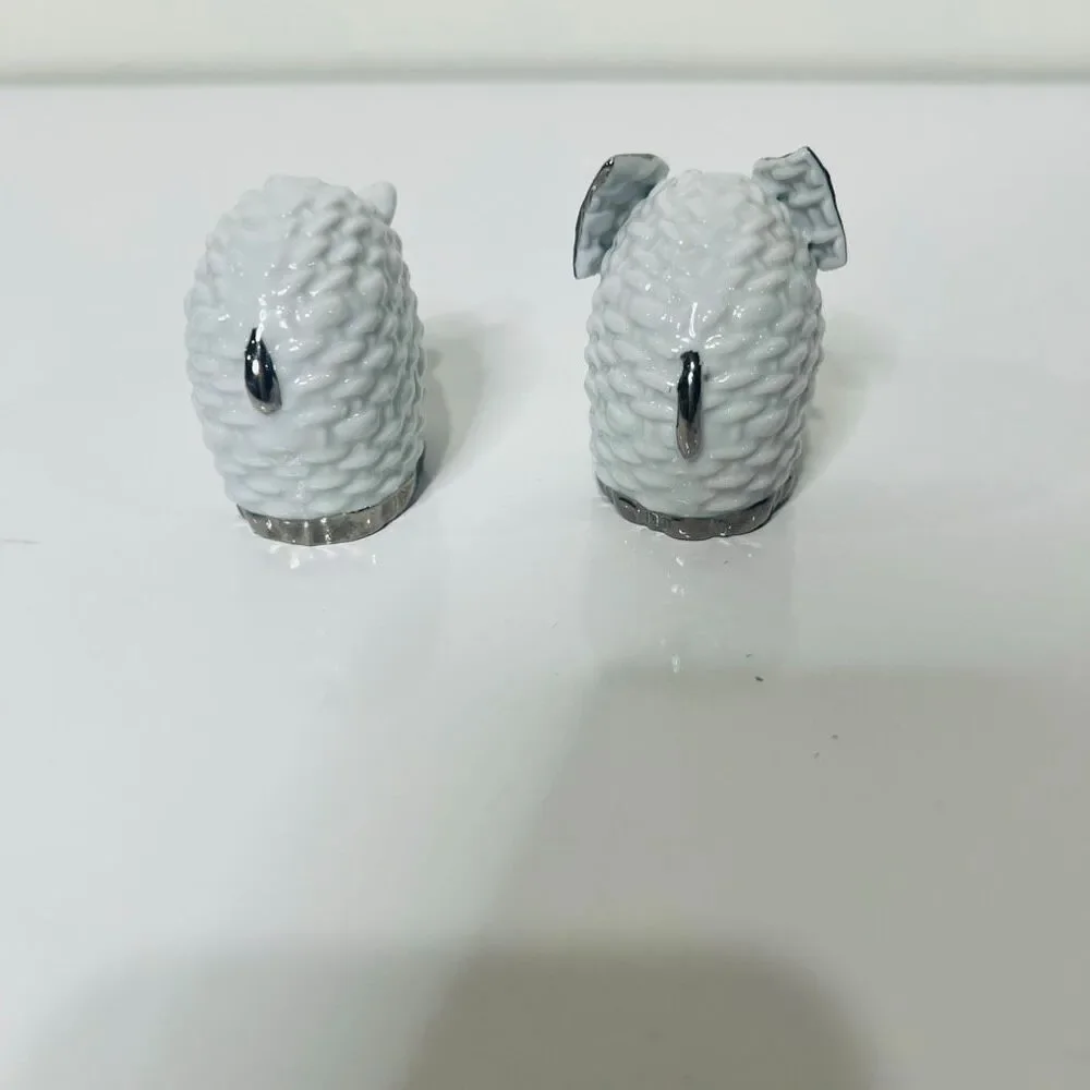 Gucci Vintage Twin White Silver Ceramic Salt Pepper Shakers Elephant Rhinoceros